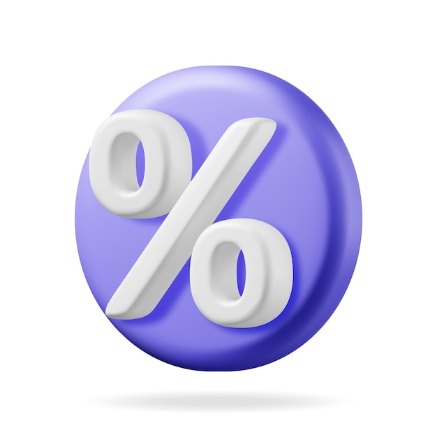 3D Realistic Blue Percent Sign Icon Isolated