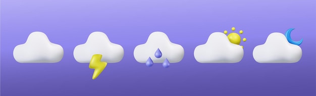 3d realistic cloud weather icon set vector