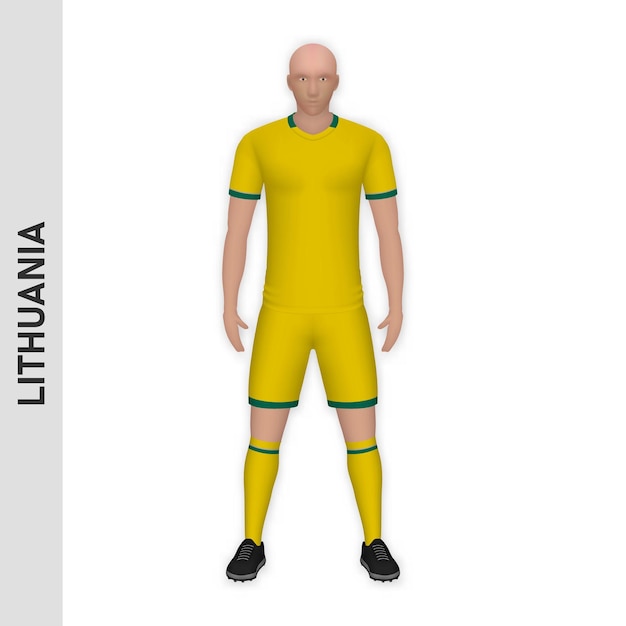 Vector 3d realistic soccer player mockup lithuania football team kit t