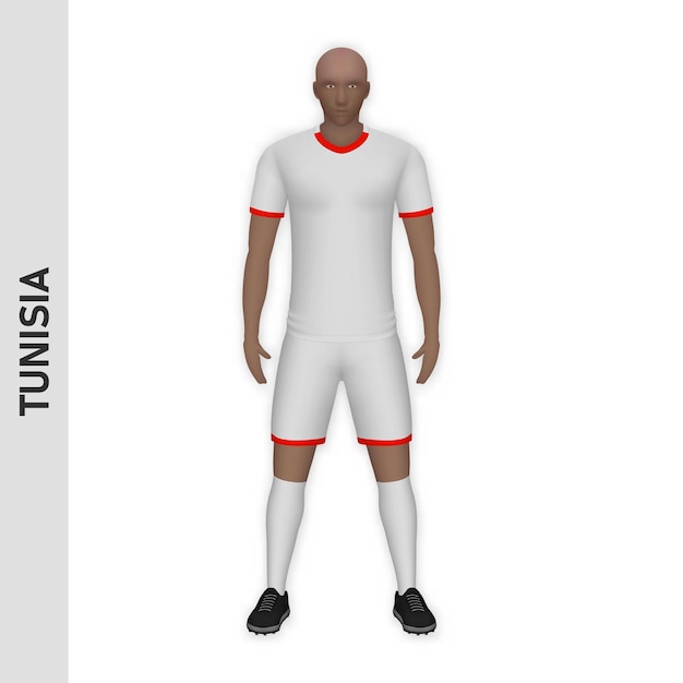 Vector 3d realistic soccer player mockup tunisia football team kit tem