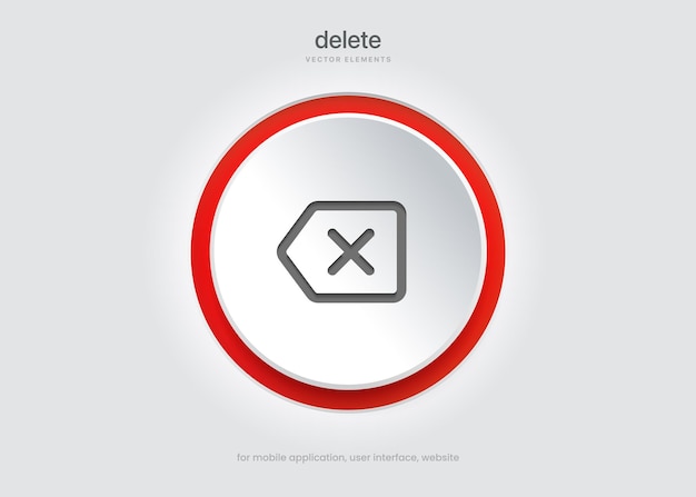 3d red trash delete clean erase cross vector icon symbol sign emblem push button for ui website app