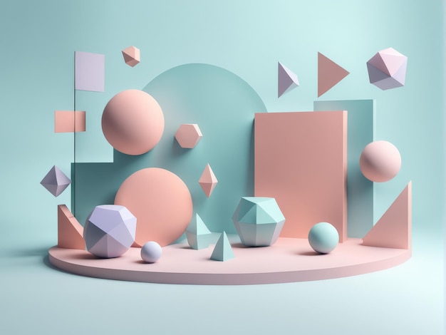 Vector 3d render abstract geometric shapes pastel background 3