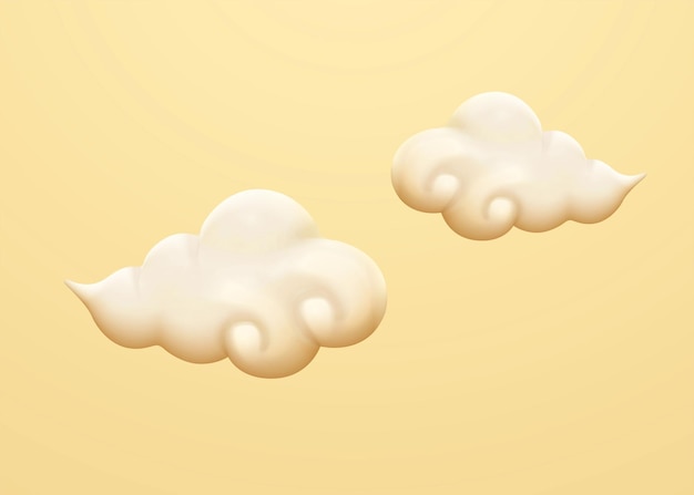 Vector 3d rendering fluffy white cloud in oriental style isolated on a yellow background