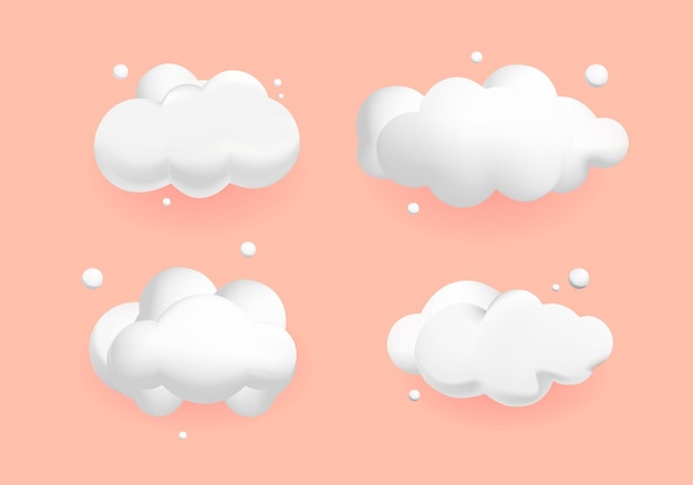 Vector 3d set white cloud design cute style vector decorations