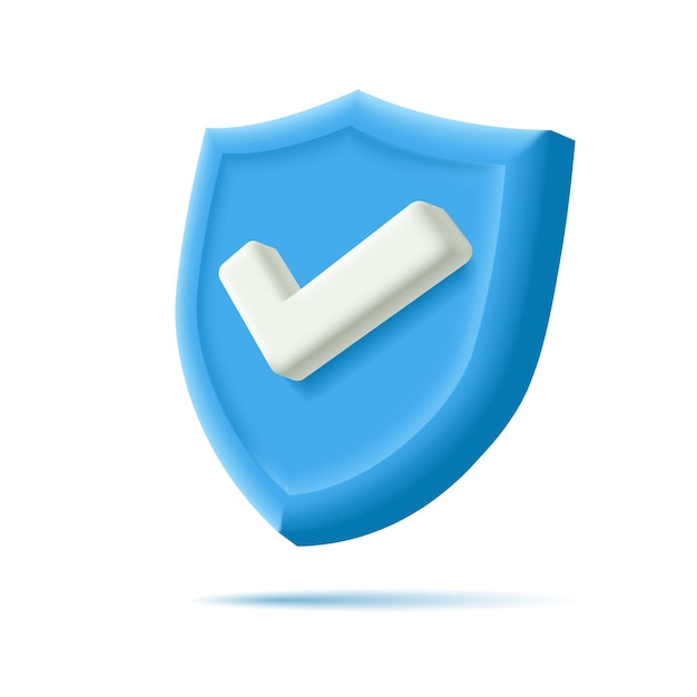 Vector 3d shield of blue color with a white tick a sign of protection approval and security