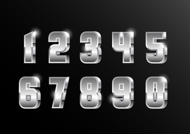 3D Silver Metallic Numbers Set