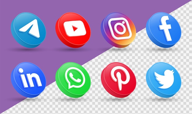 Vector 3d social media icons logos in modern style circle facebook instagram networking icon