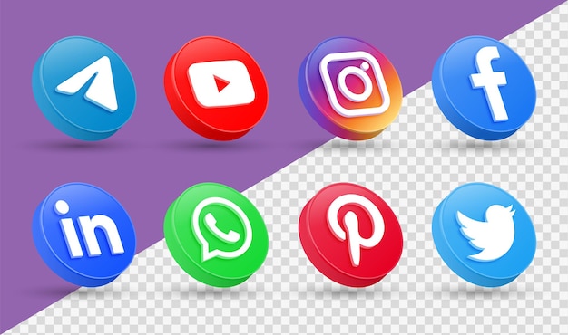 3d social media icons logos in modern style circle facebook instagram networking icon