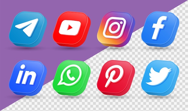 3d social media icons logos in modern style square facebook instagram networking icon