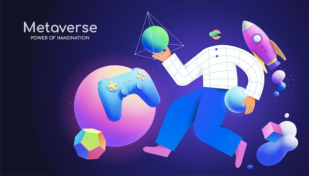 Vector 3d space concept metaverse banner