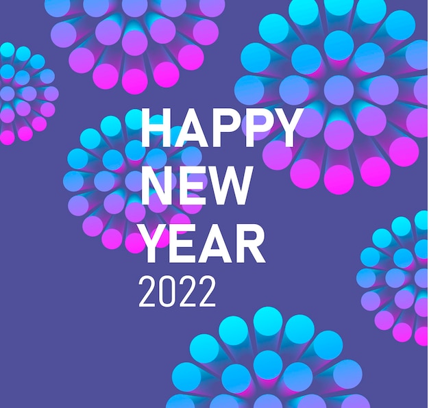 3d stylized firework with New 2022 year greeting dark bluish night background