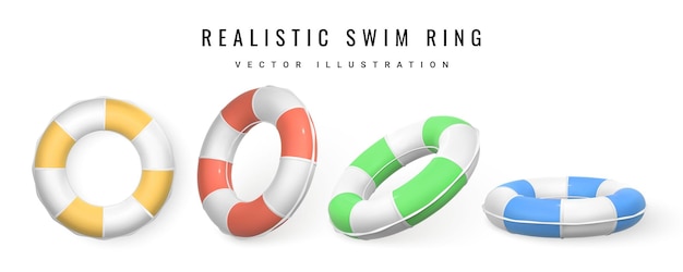 3D Swim ring Realistic swiming circle Summer time symbol isolated on white background Summertime object Vector illustration