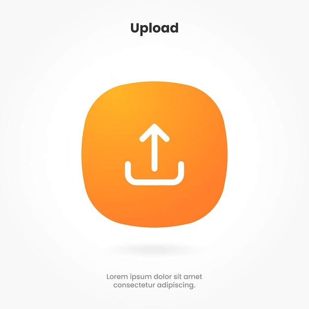 3D upload button icon. Uploading icon. Up arrow bottom side symbol. Click here button for UI UX