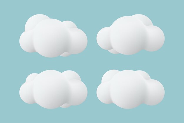 Vector 3d white cloud cartoon style collection set