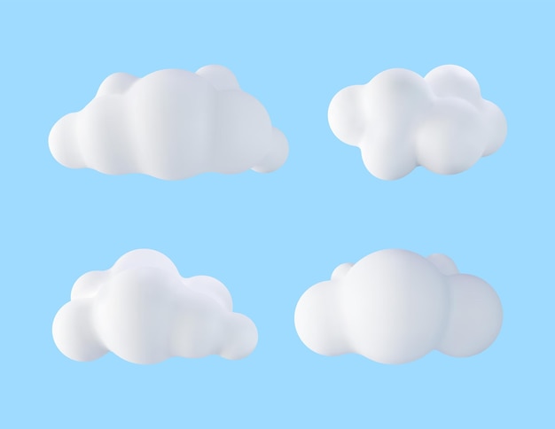 Vector 3d white cloud set isolated on blue