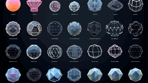 Vector 3d wireframe low poly object set for design projects