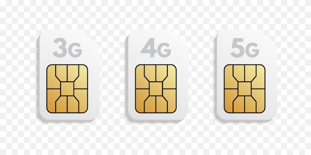 Vector 3g, 4g, 5g sim card types.