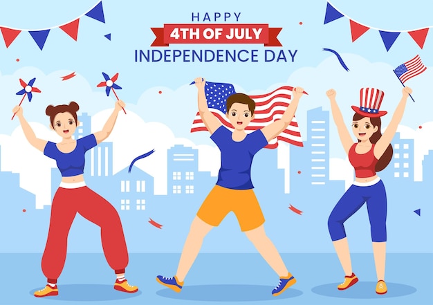 Vector 4th of july independence day usa vector illustration with american flag and balloons background