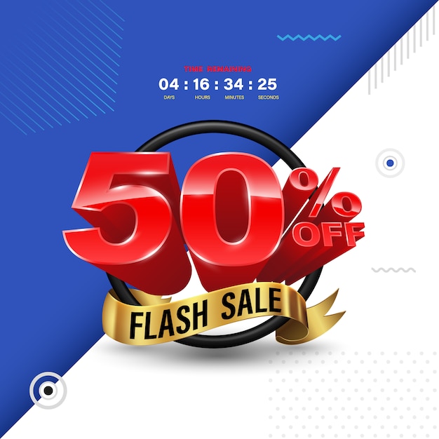 50 percent flash sale banner illustration for promotion advertising.