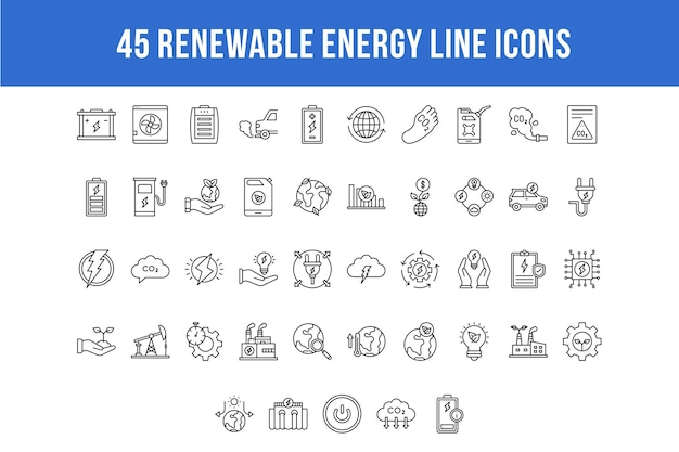 50 Renewable Energy Line Icons