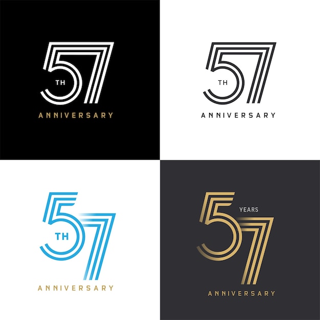 57 years anniversary vector number icon birthday logo label black white and colors stripe number