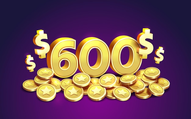 600 dollar coupon gift voucher cash back banner special offer casino winner Vector illustration