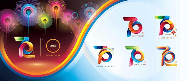 70th Anniversary Colorful logotype design, Seventy years Logo, Abstract Twist Infinity multiple line