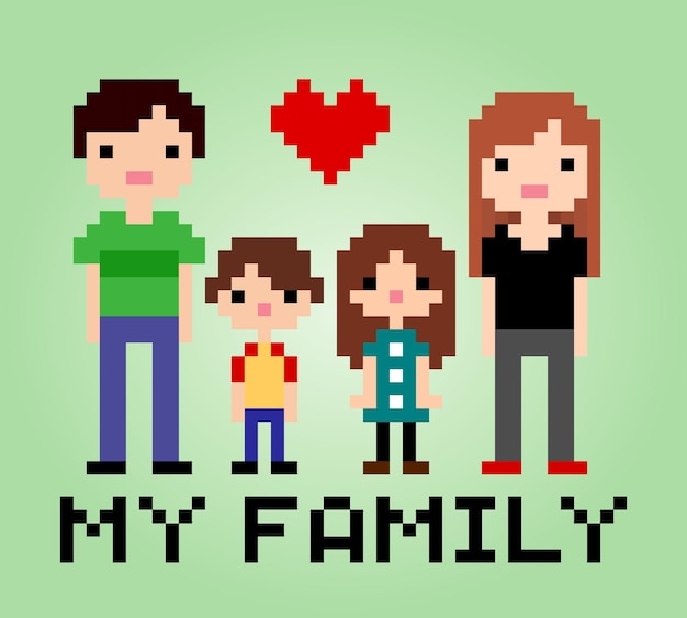 8 bit pixel love my family in vector illustration for game icon