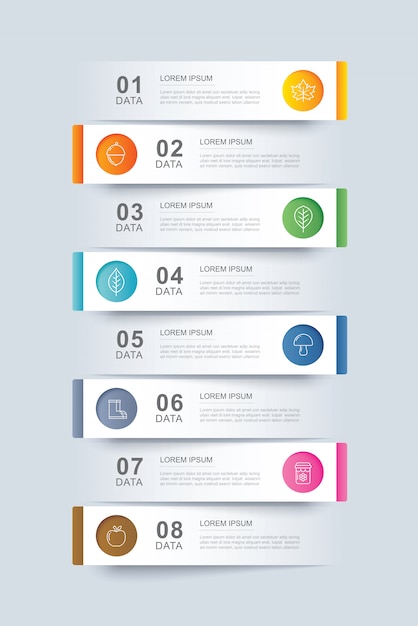 Vector 8 data infographics tab paper index template. vector illustration abstract background. can be used for workflow layout, business step, banner, web design.