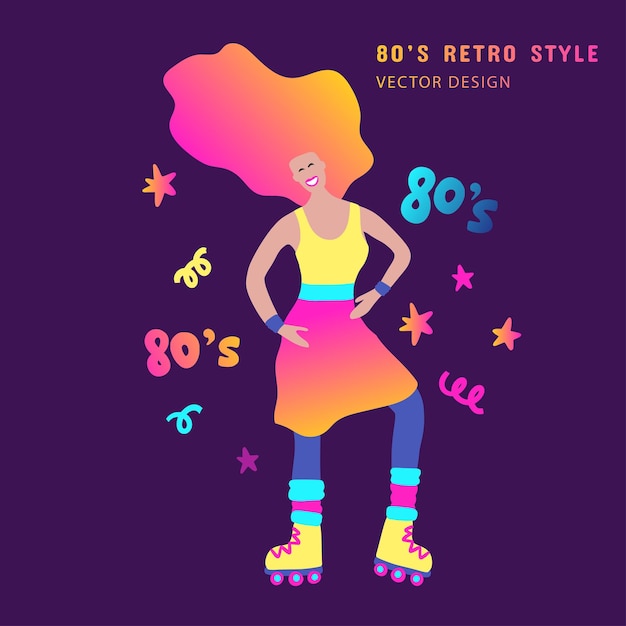 80s retro party clipart girl and roller skates