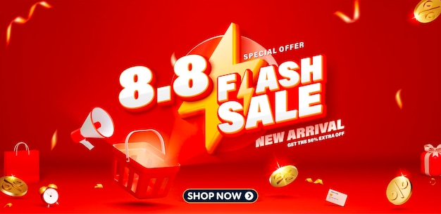 88 3D style Flash Sale banner template design for web or social media