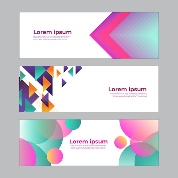 Abstract banner design web template set. Horizontal header web banner. Vector abstract graphic design banner pattern background template.