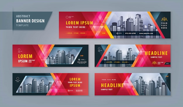 Vector abstract banner design web template set, horizontal header web banner