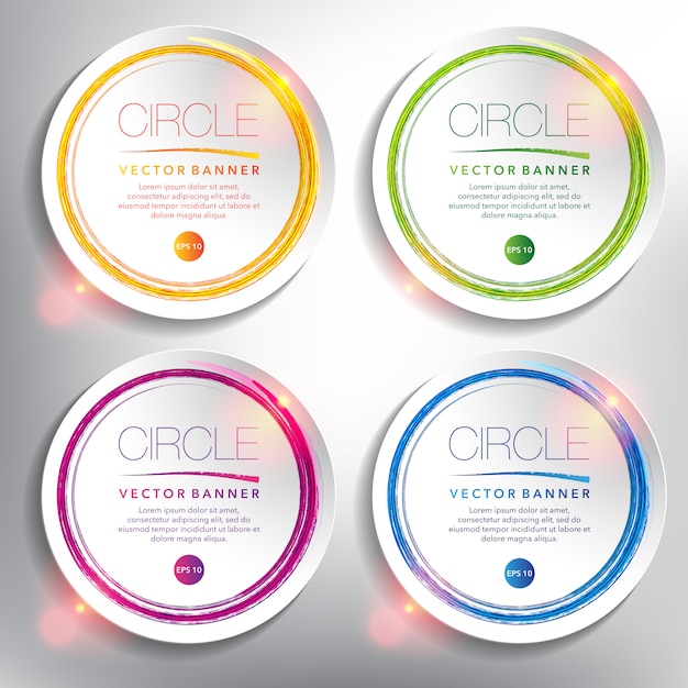 Vector abstract   banner set of 4. white paper circles with circular hand-drawn design. isolated