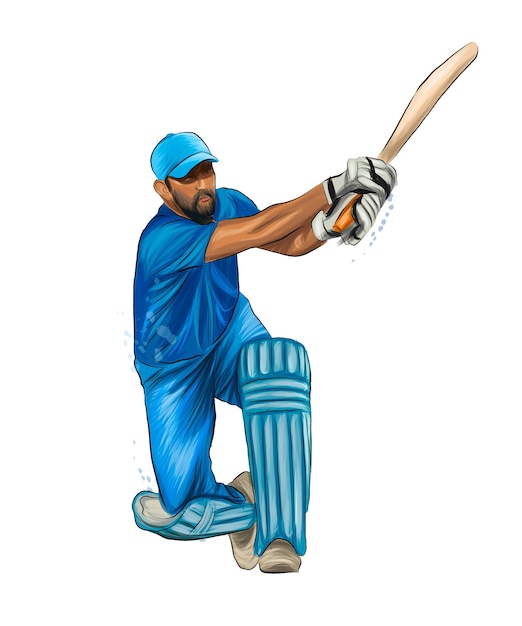 Abstract batsman playing cricket from splash of watercolors colored drawing realistic