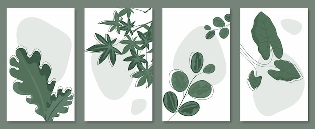 Abstract botanical wall art set Vector illustration in scandinavian design