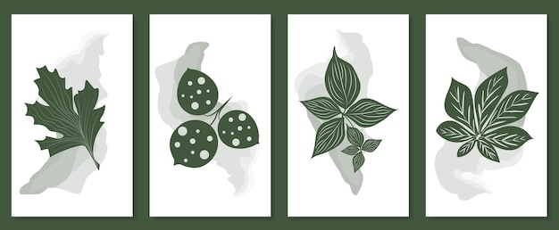 Abstract botanical wall art set Vector illustration in scandinavian design