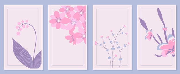 Abstract botanical wall art set Vector illustration in scandinavian design