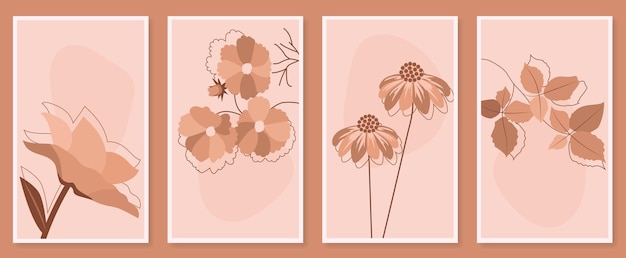 Abstract botanical wall art set Vector illustration in scandinavian design