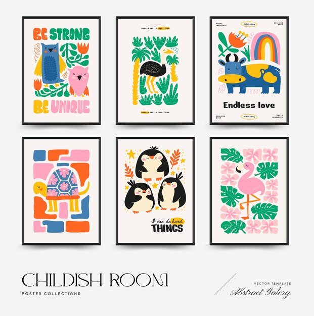 Vector abstract childrens room posters template modern trendy kids minimal style