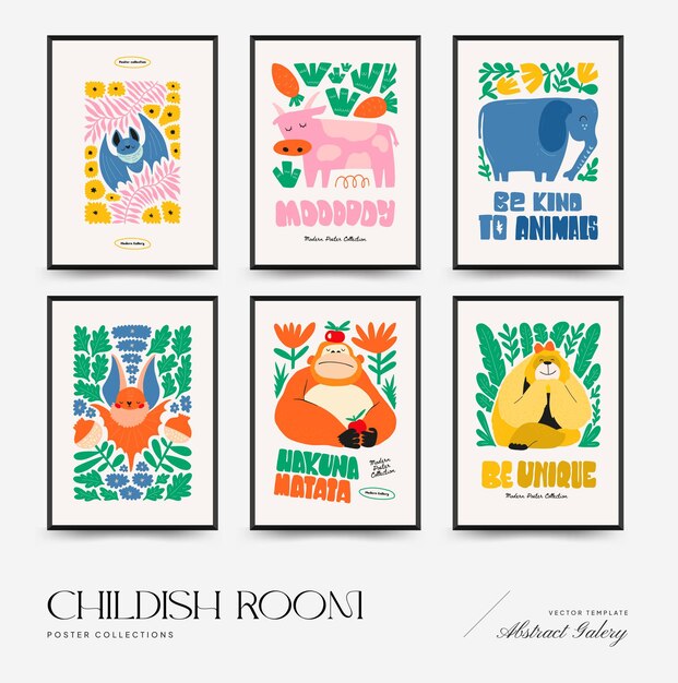 Vector abstract childrens room posters template modern trendy kids minimal style