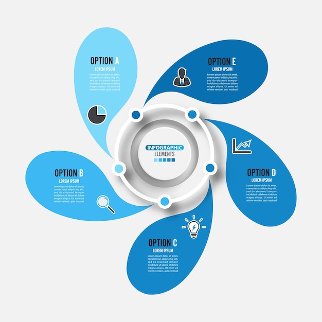 Abstract elements of graph infographic template with label, integrated circles. Business concept with 5 options. For content, diagram, flowchart, steps, parts, timeline infographics, workflow layout,