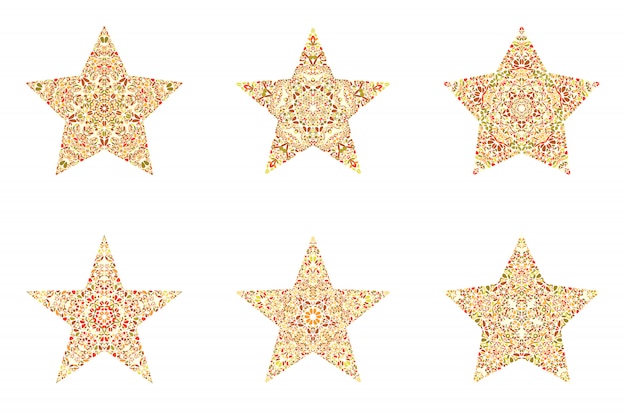 Abstract floral mosaic ornament star symbol set