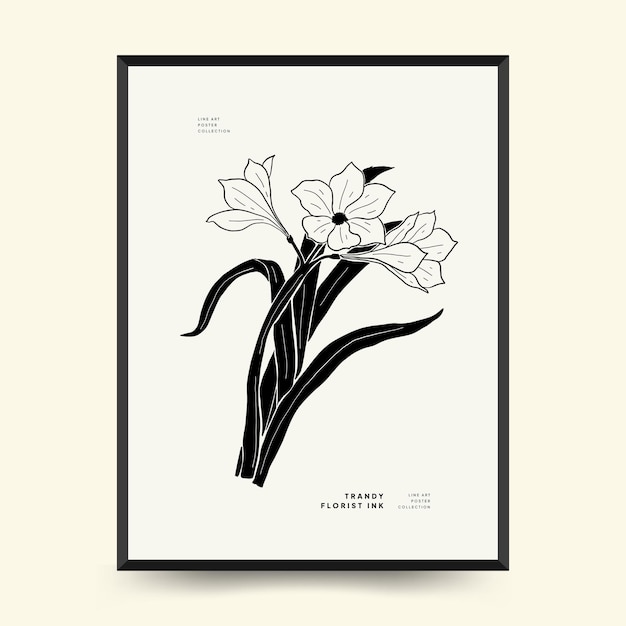 Abstract floral posters template. Modern Botanical trendy black style. Vintage flowers.