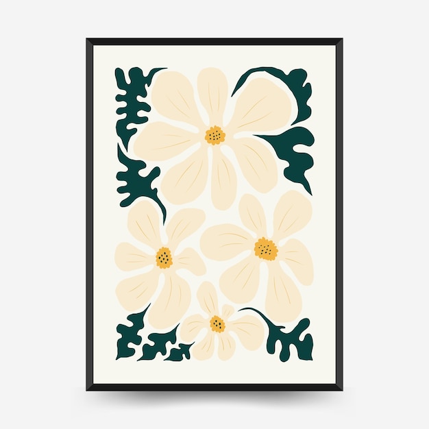 Abstract floral posters template. Modern trendy Matisse minimal style. Pink and blue colors.