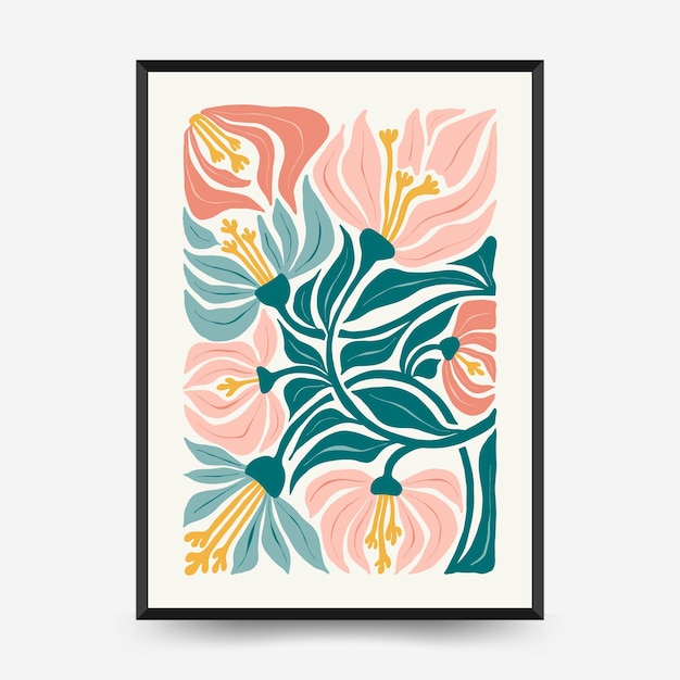 Abstract floral posters template. Modern trendy Matisse minimal style.