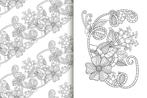 Abstract flower bouquet with seamless pattern Floral background set