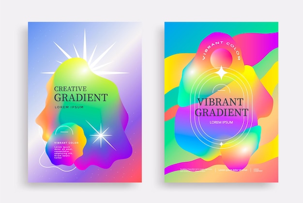 Vector abstract fluid gradient shapes background set modern style poster template with liquid colors