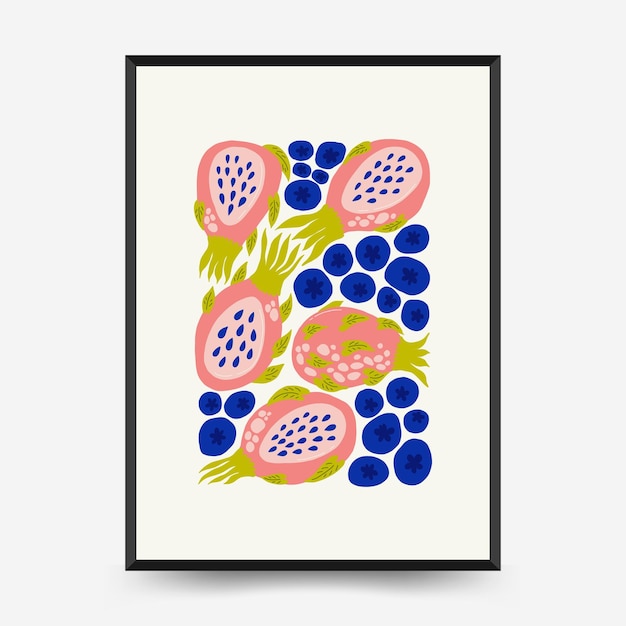 Abstract fruits posters template Modern trendy Matisse minimal style Exotic Healthy Food