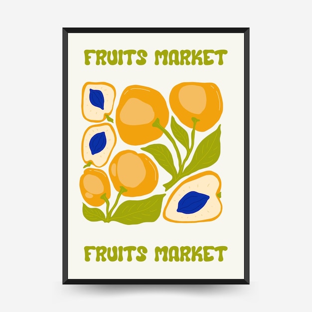 Abstract fruits posters template Modern trendy Matisse minimal style Exotic Healthy Food